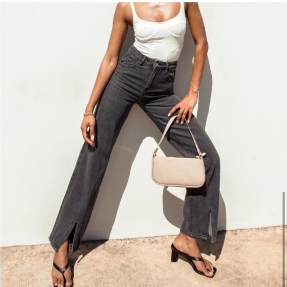 Princess Polly | High Rise Split Hem Wide Leg Rosalie Jeans Size 0 Y2K 90s - Picture 1 of 9